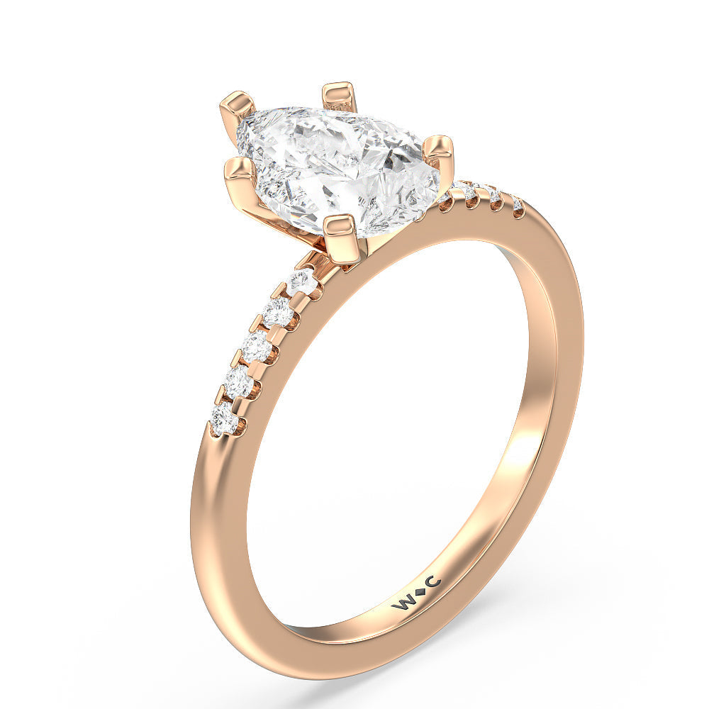 Traditional Pave Diamond Engagement Ring with Pear Cut Diamond in 14KT Rose Gold view 3
