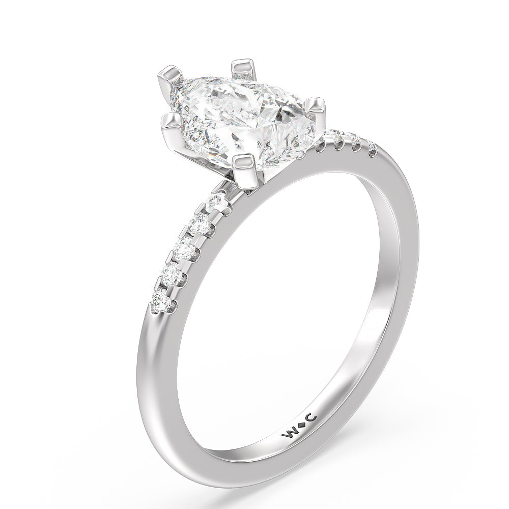 Traditional Pave Diamond Engagement Ring with Pear Cut Diamond in 14KT Platinum view 3
