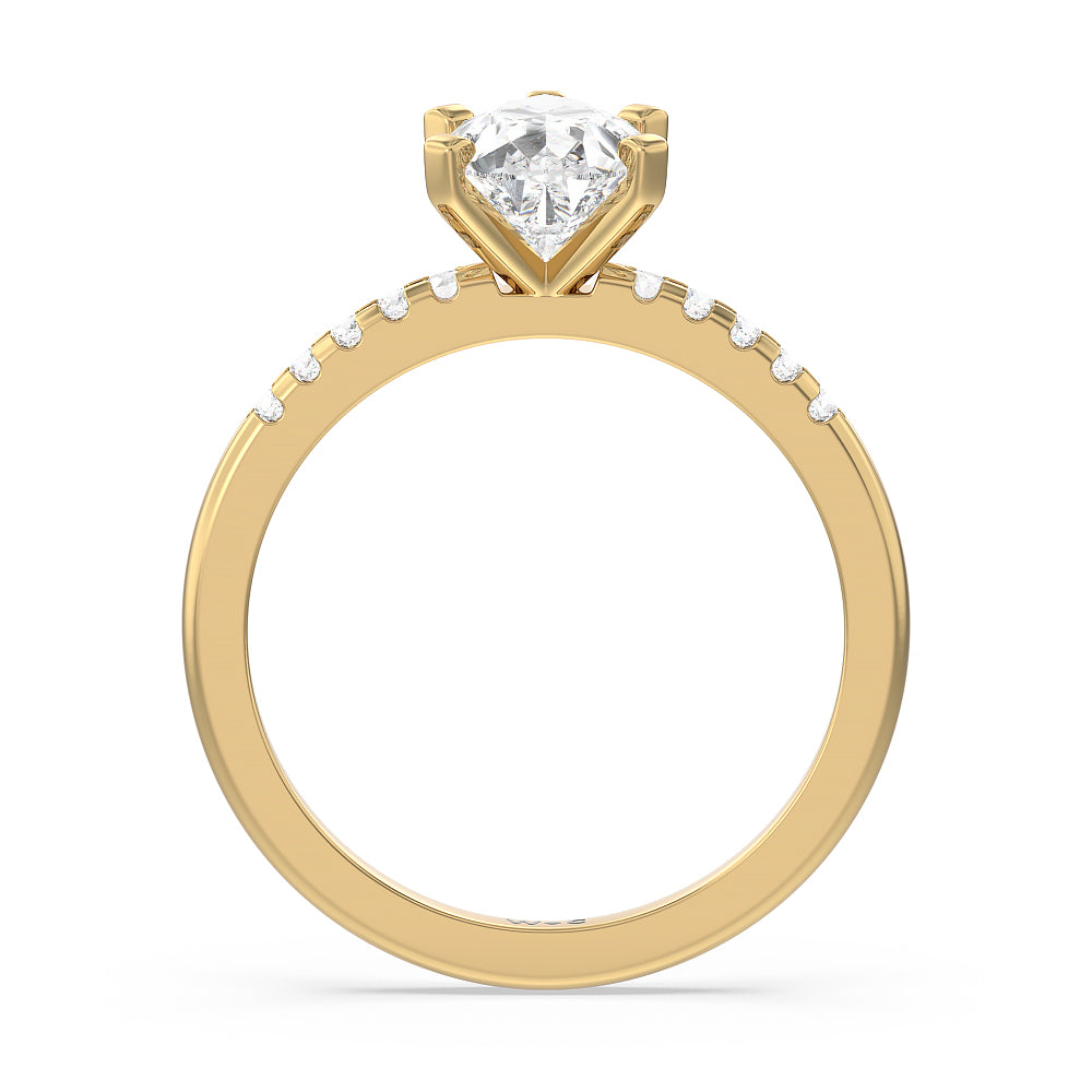 Traditional Pave Diamond Engagement Ring with Pear Cut Diamond in 14KT Yellow Gold view 2
