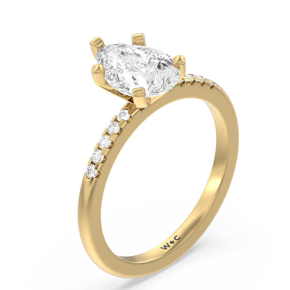 Traditional Pave Diamond Engagement Ring with Pear Cut Diamond in 14KT Yellow Gold view 3

