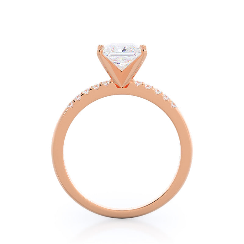 Traditional Pave Diamond Engagement Ring with Princess Cut Diamond in 14KT Rose Gold view 2
