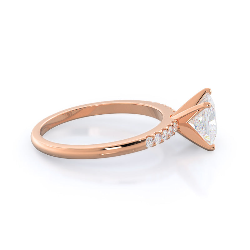 Traditional Pave Diamond Engagement Ring with Princess Cut Diamond in 14KT Rose Gold view 3
