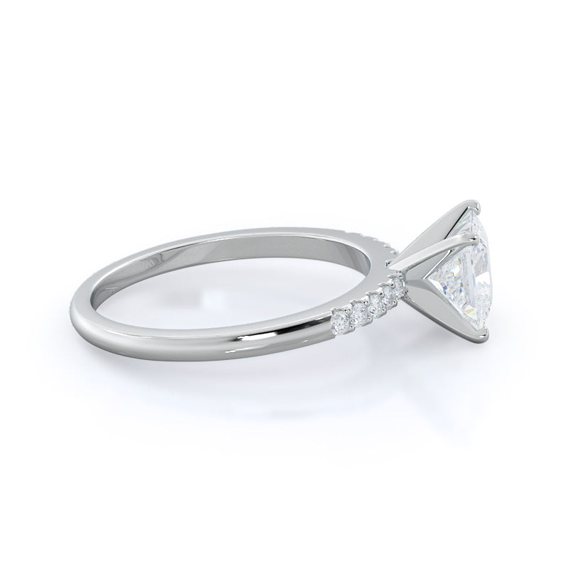 Traditional Pave Diamond Engagement Ring with Princess Cut Diamond in 14KT Platinum view 3
