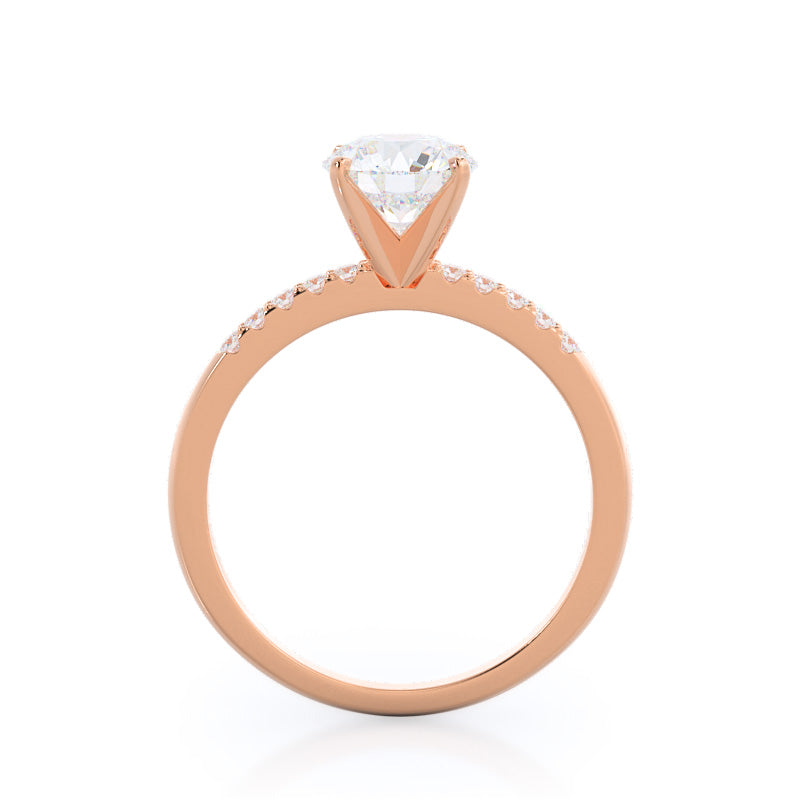 Traditional Pave Diamond Engagement Ring with Round Cut Diamond in 14KT Rose Gold view 2

