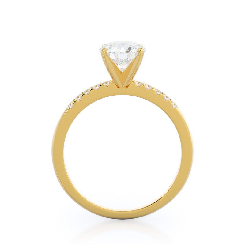 Traditional Pave Diamond Engagement Ring with Round Cut Diamond in 14KT Yellow Gold view 2
