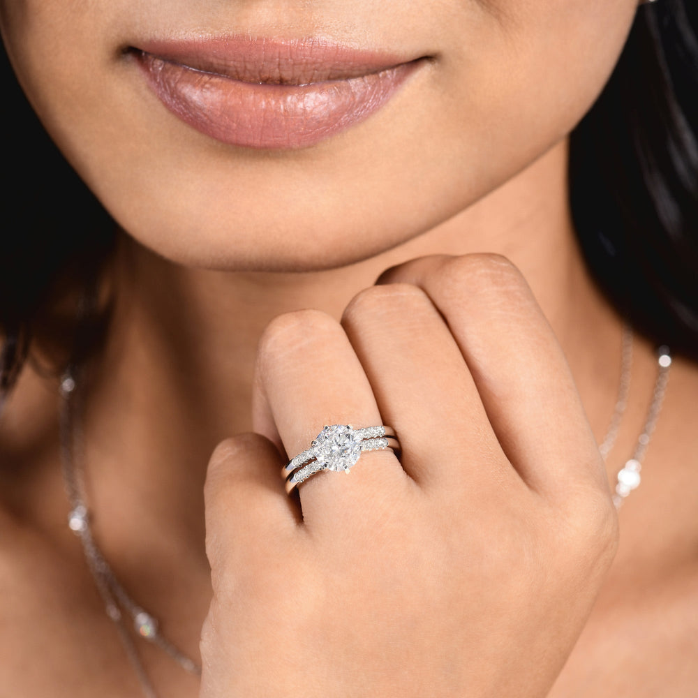 Model Wearing Traditional Pave Diamond Engagement Ring view