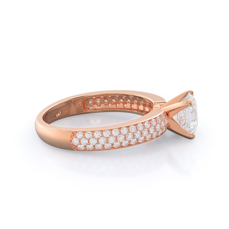 Three Row Micro Pave Diamond Engagement Ring with Asscher Cut Diamond in 14KT Rose Gold view 3
