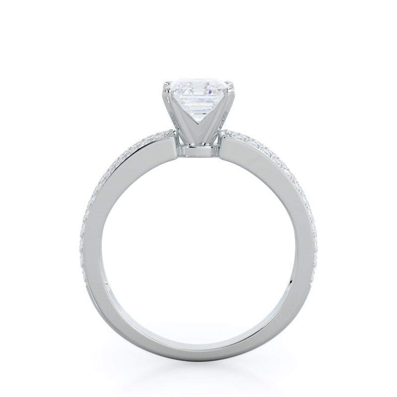 Three Row Micro Pave Diamond Engagement Ring with Asscher Cut Diamond in 14KT Platinum view 2
