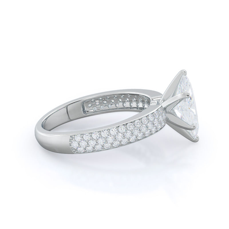 Three Row Micro Pave Diamond Engagement Ring with Marquise Cut Diamond in 14KT Platinum view 3
