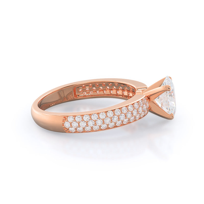 Three Row Micro Pave Diamond Engagement Ring with Oval Cut Diamond in 14KT Rose Gold view 3
