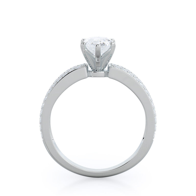 Three Row Micro Pave Diamond Engagement Ring with Pear Cut Diamond in 14KT Platinum view 2
