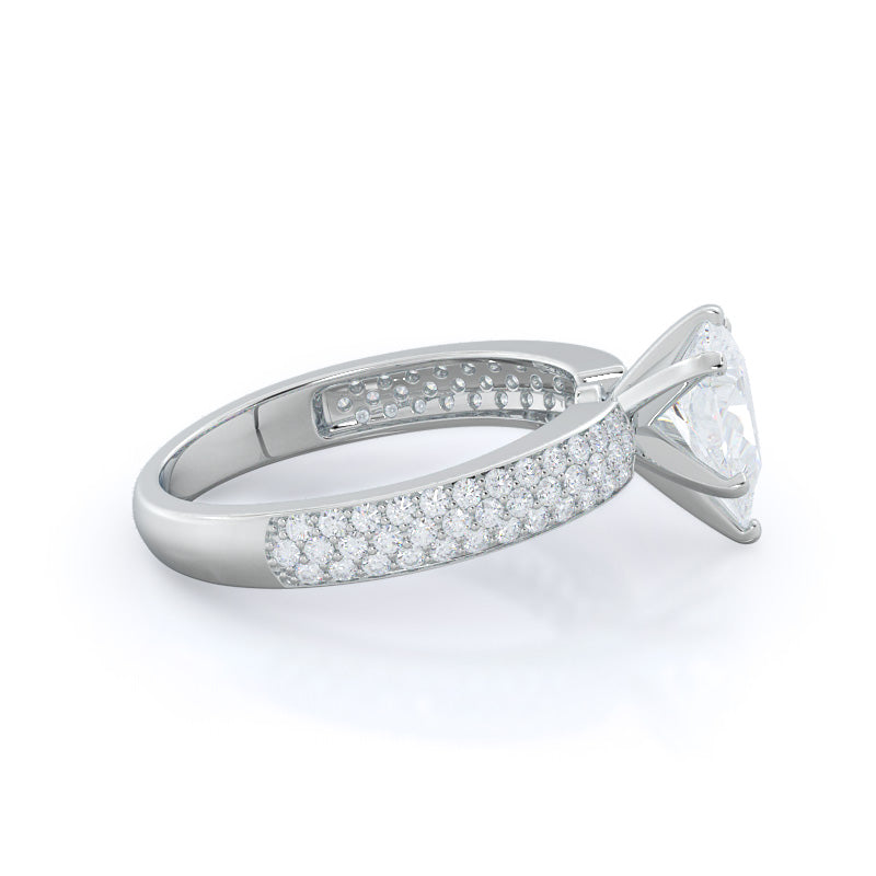 Three Row Micro Pave Diamond Engagement Ring with Pear Cut Diamond in 14KT Platinum view 3
