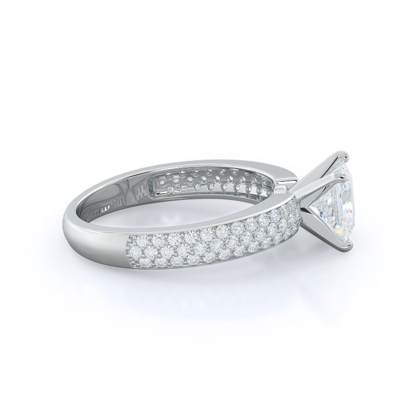Three Row Micro Pave Diamond Engagement Ring with Princess Cut Diamond in 14KT Platinum view 3
