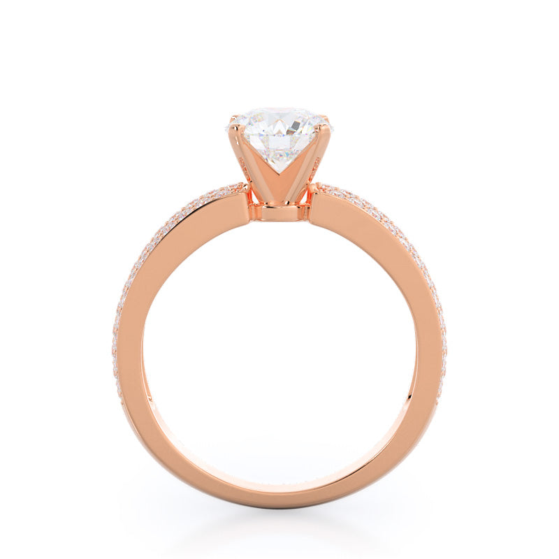 Three Row Micro Pave Diamond Engagement Ring with Round Cut Diamond in 14KT Rose Gold view 2
