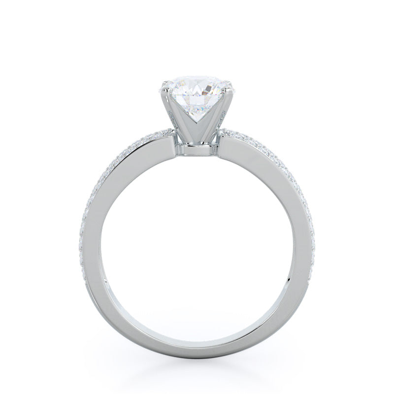 Three Row Micro Pave Diamond Engagement Ring with Round Cut Diamond in 14KT Platinum view 2
