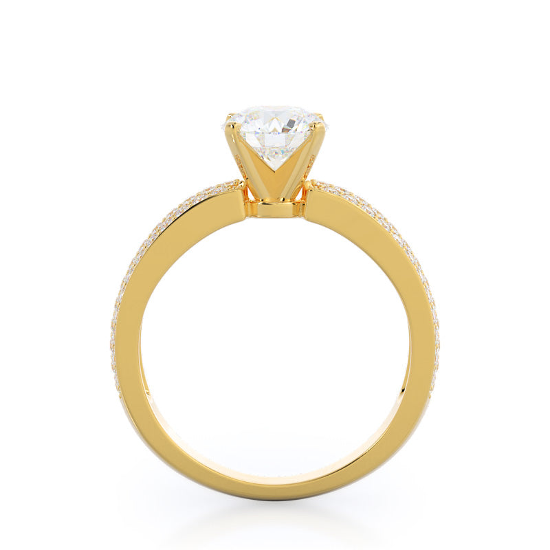 Three Row Micro Pave Diamond Engagement Ring with Round Cut Diamond in 14KT Yellow Gold view 2
