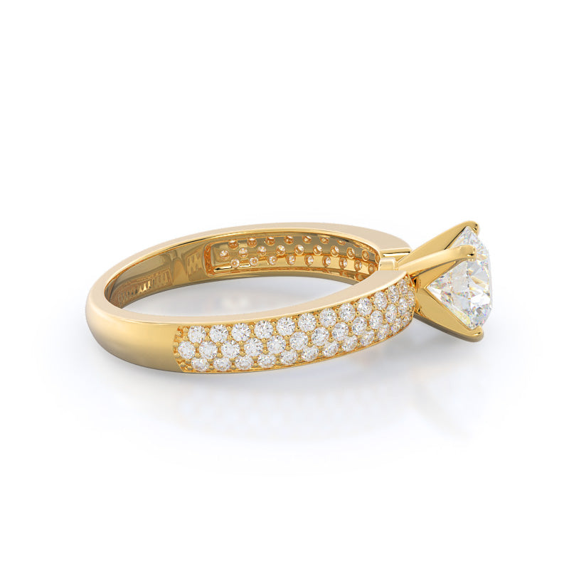 Three Row Micro Pave Diamond Engagement Ring with Round Cut Diamond in 14KT Yellow Gold view 3
