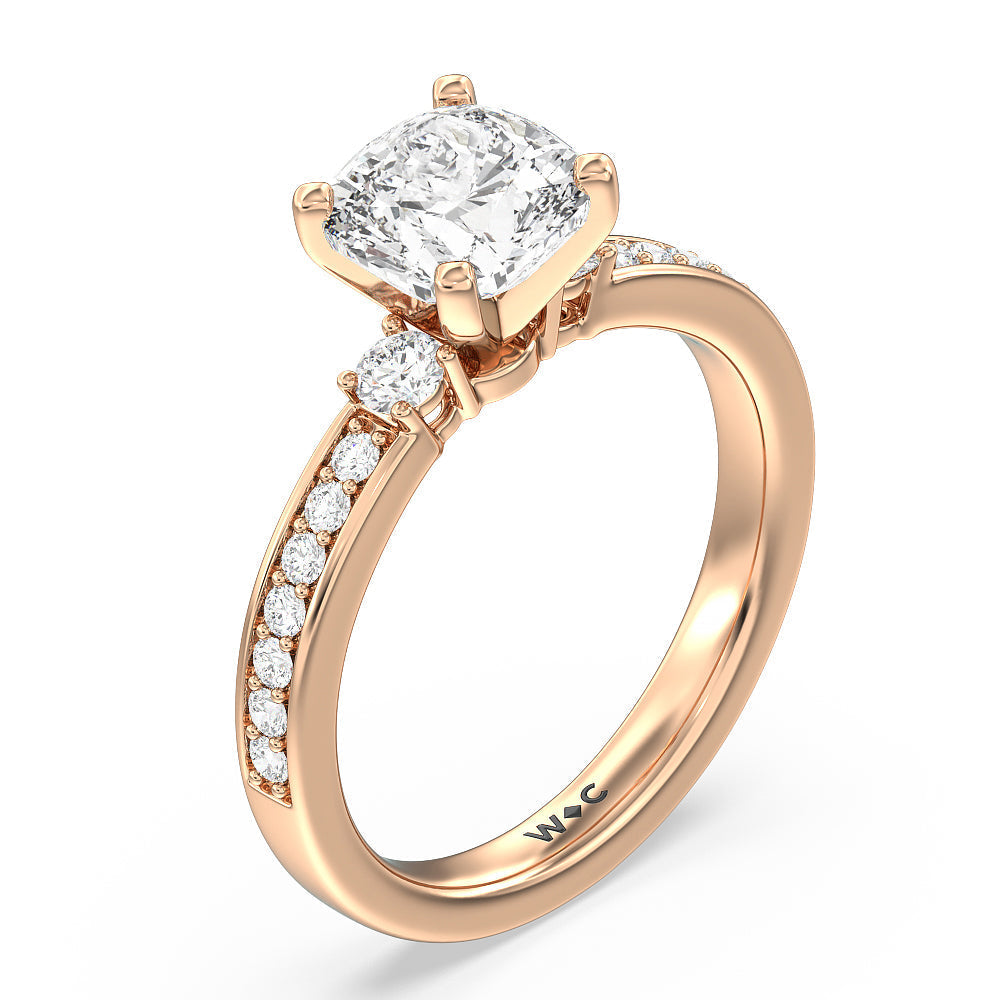 Duet Diamond Engagement Ring with Cushion Cut Diamond in 14KT Rose Gold view 3

