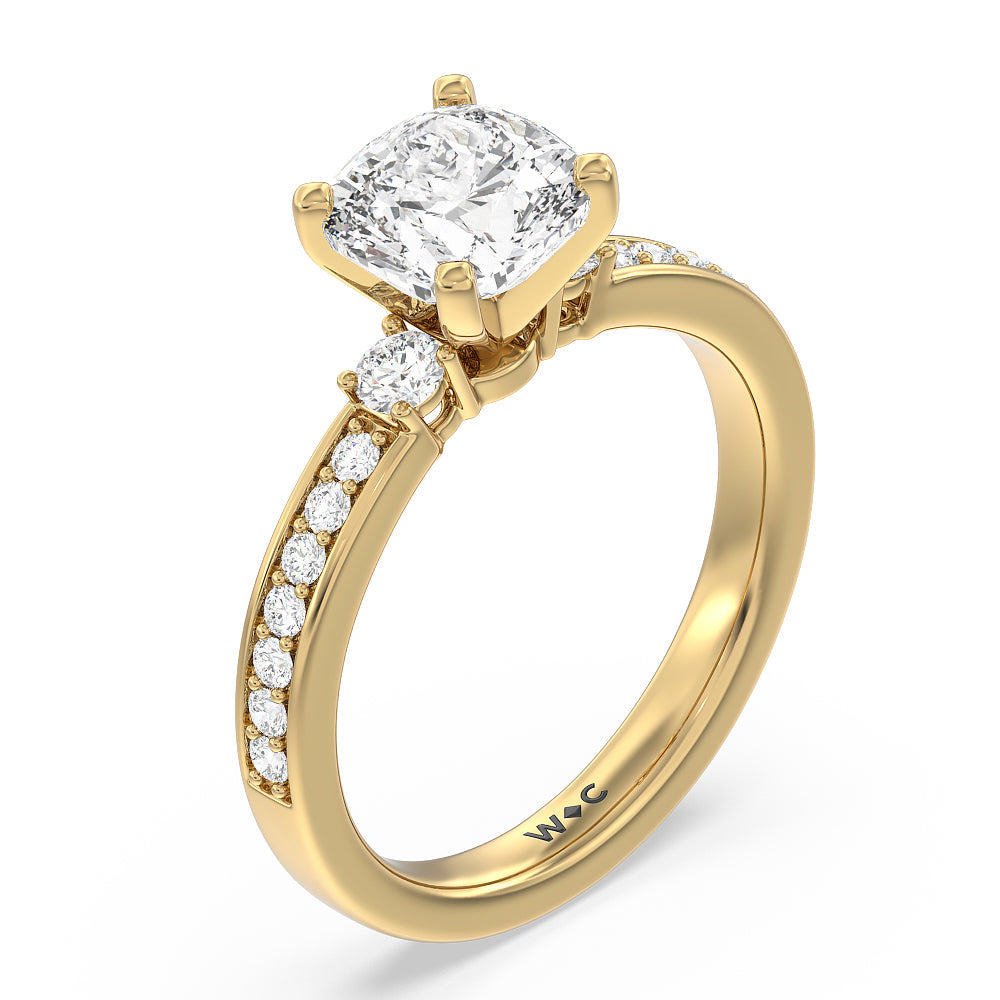 Duet Diamond Engagement Ring with Cushion Cut Diamond in 14KT Yellow Gold view 3
