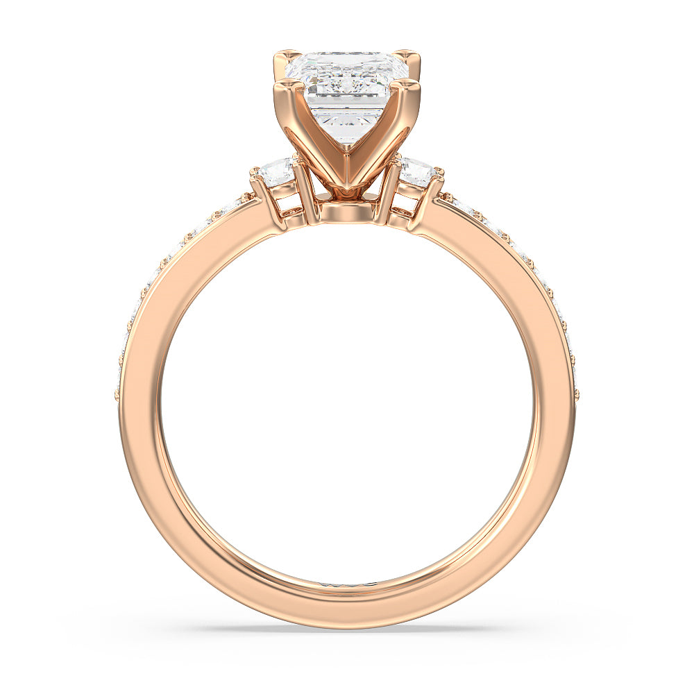 Duet Diamond Engagement Ring with Emerald Cut Diamond in 14KT Rose Gold view 2

