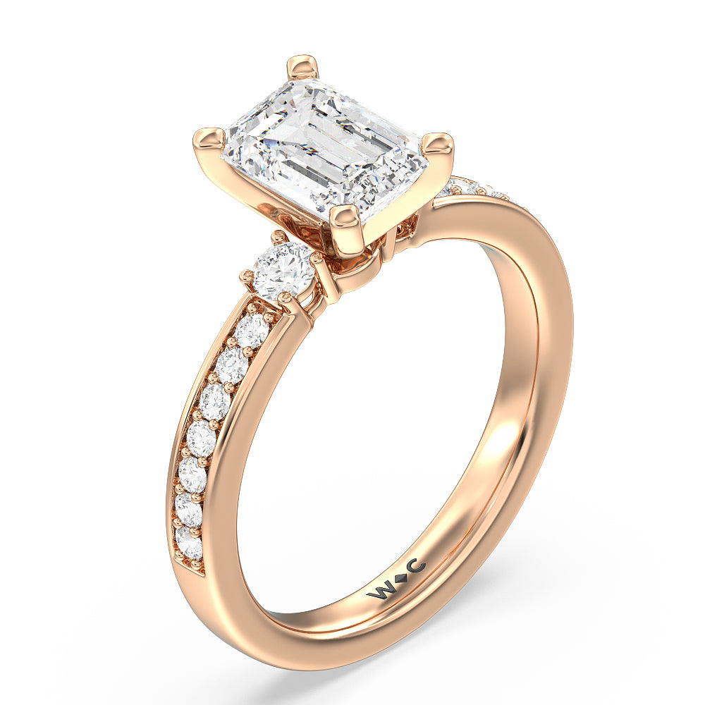 Duet Diamond Engagement Ring with Emerald Cut Diamond in 14KT Rose Gold view 3
