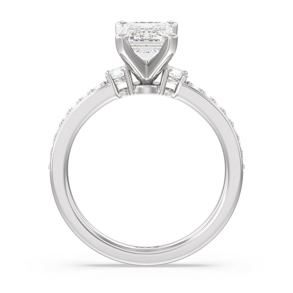 Duet Diamond Engagement Ring with Emerald Cut Diamond in 14KT Platinum view 2
