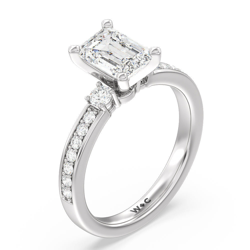Duet Diamond Engagement Ring with Emerald Cut Diamond in 14KT Platinum view 3
