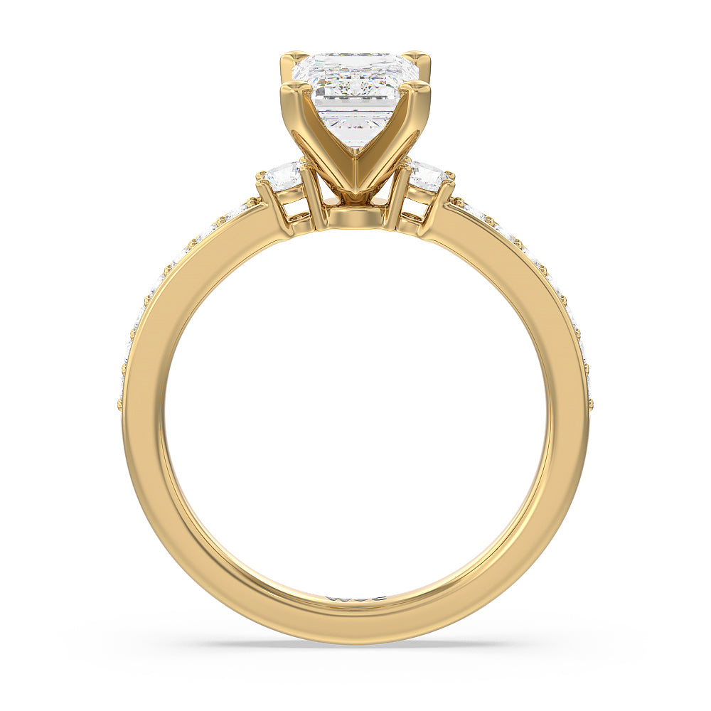 Duet Diamond Engagement Ring with Emerald Cut Diamond in 14KT Yellow Gold view 2
