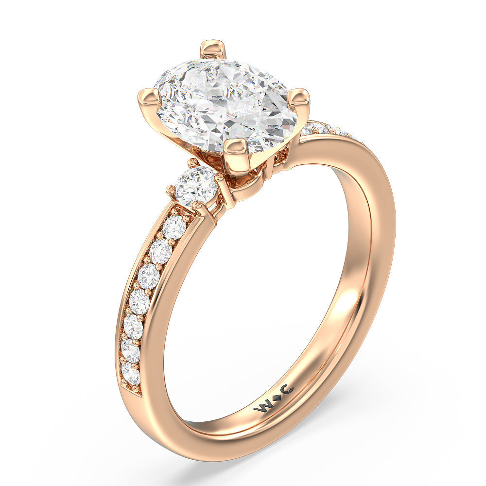 Duet Diamond Engagement Ring with Oval Cut Diamond in 14KT Rose Gold view 3

