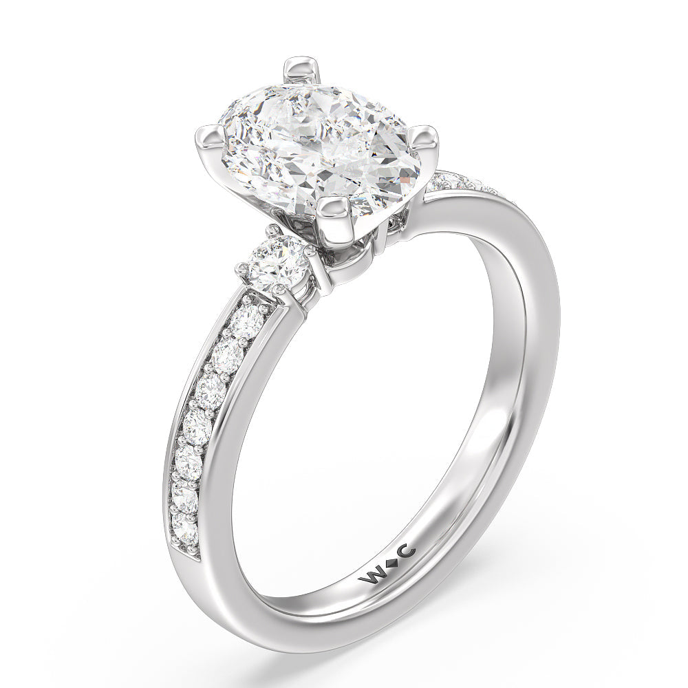 Duet Diamond Engagement Ring with Oval Cut Diamond in 14KT Platinum view 3
