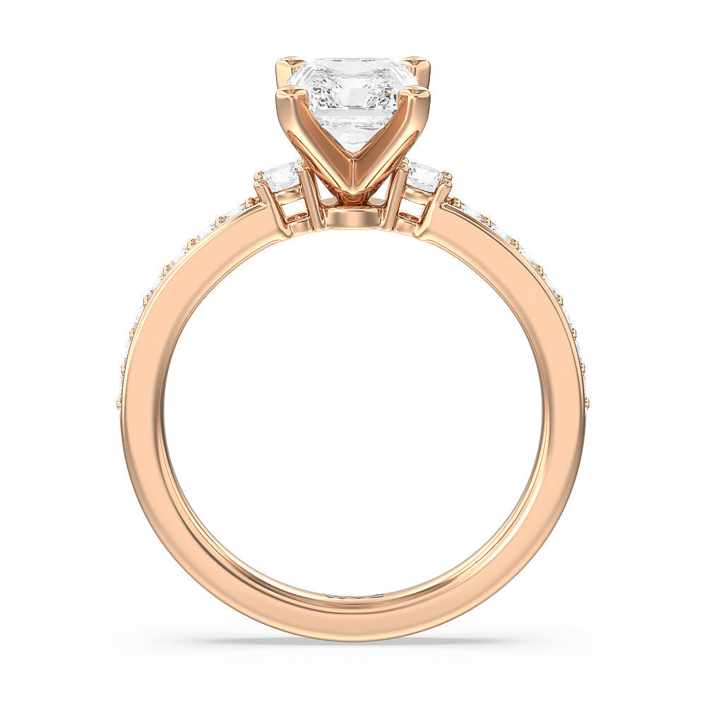 Duet Diamond Engagement Ring with Radiant Cut Diamond in 14KT Rose Gold view 2
