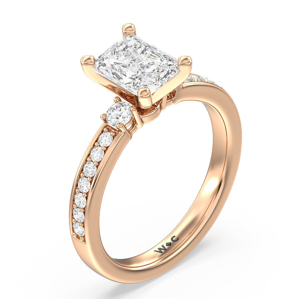 Duet Diamond Engagement Ring with Radiant Cut Diamond in 14KT Rose Gold view 3
