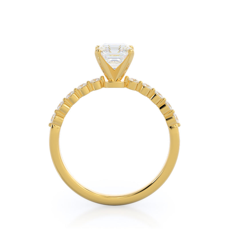 Under Bezeled Accent Diamond Engagement Ring with Asscher Cut Diamond in 14KT Yellow Gold view 2
