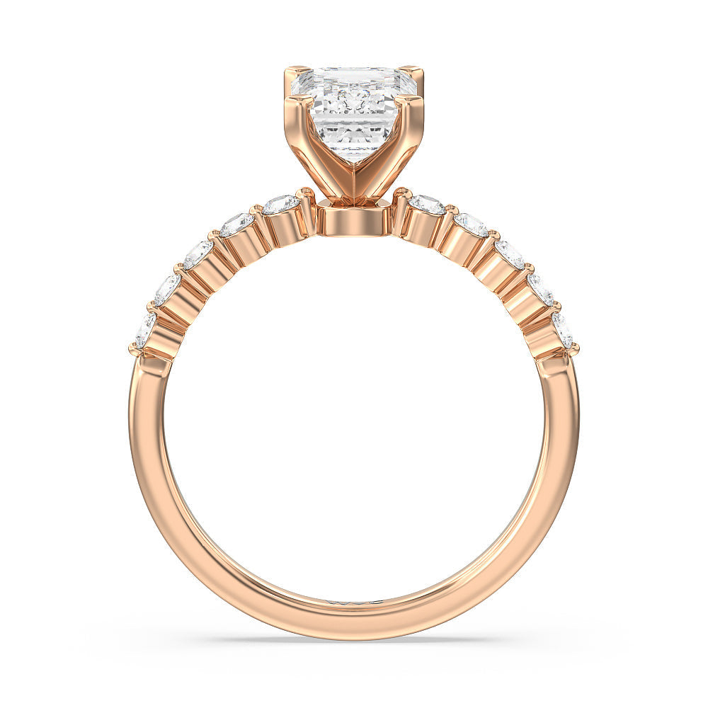 Under Bezeled Accent Diamond Engagement Ring with Emerald Cut Diamond in 14KT Rose Gold view 2
