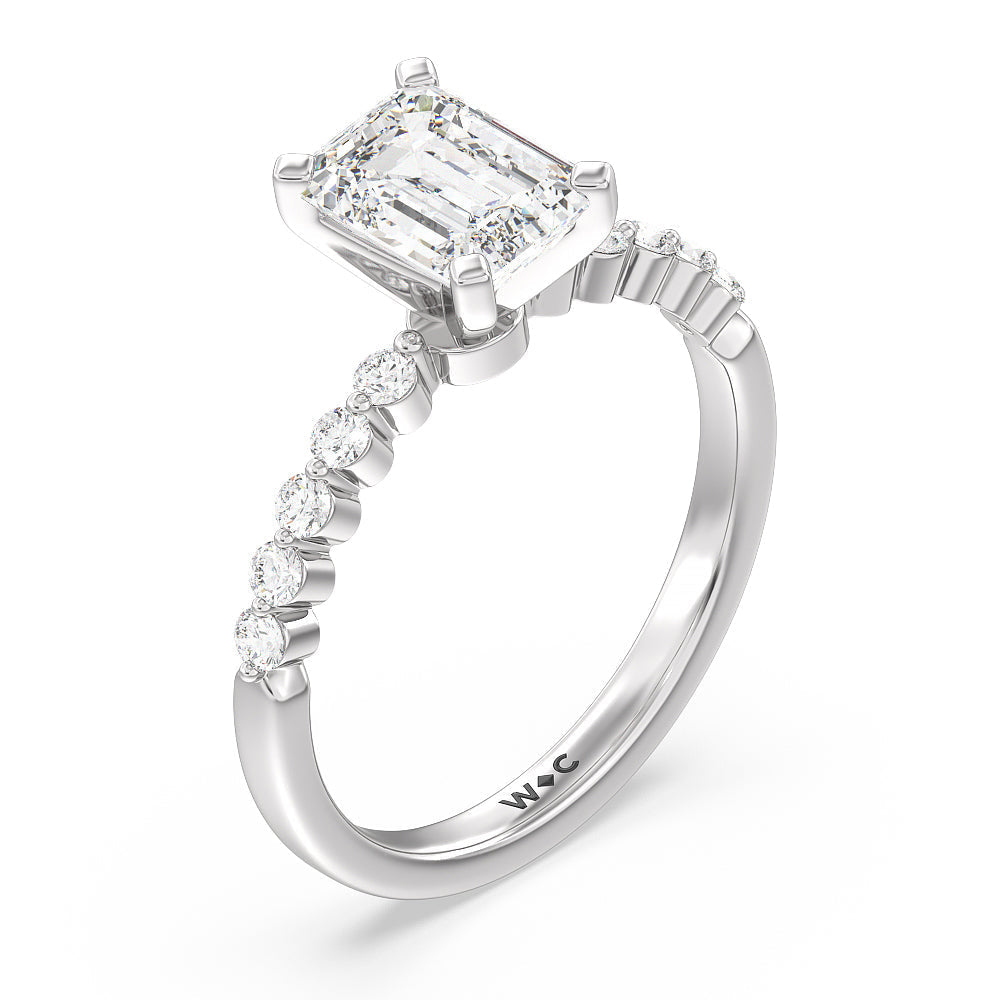 Under Bezeled Accent Diamond Engagement Ring with Emerald Cut Diamond in 14KT Platinum view 3
