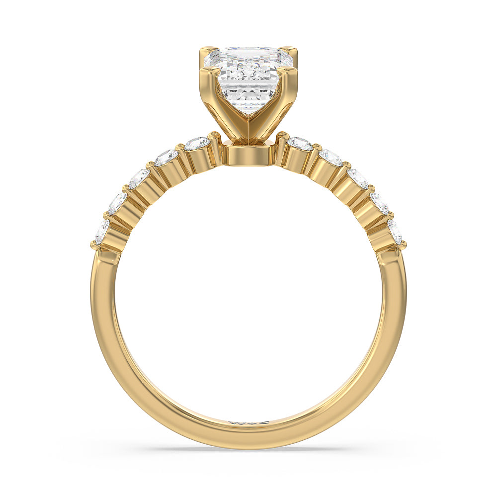 Under Bezeled Accent Diamond Engagement Ring with Emerald Cut Diamond in 14KT Yellow Gold view 2
