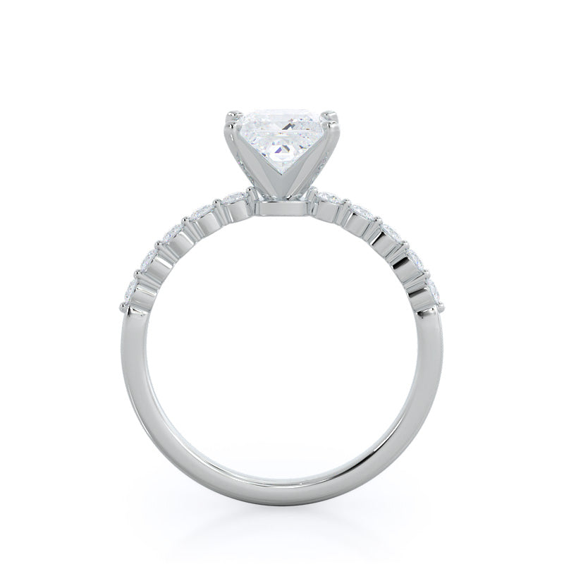 Under Bezeled Accent Diamond Engagement Ring with Princess Cut Diamond in 14KT Platinum view 2
