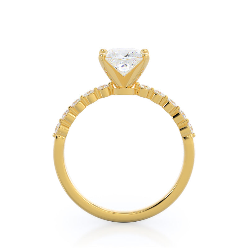 Under Bezeled Accent Diamond Engagement Ring with Princess Cut Diamond in 14KT Yellow Gold view 2
