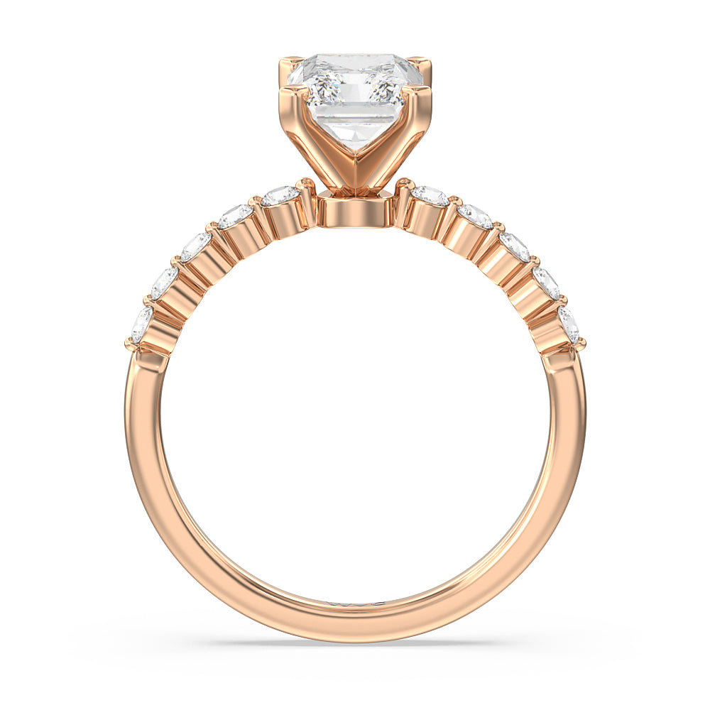 Under Bezeled Accent Diamond Engagement Ring with Radiant Cut Diamond in 14KT Rose Gold view 2
