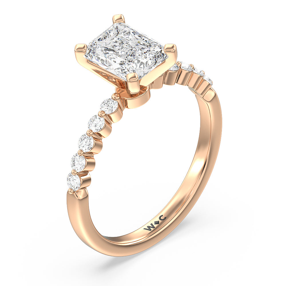Under Bezeled Accent Diamond Engagement Ring with Radiant Cut Diamond in 14KT Rose Gold view 3
