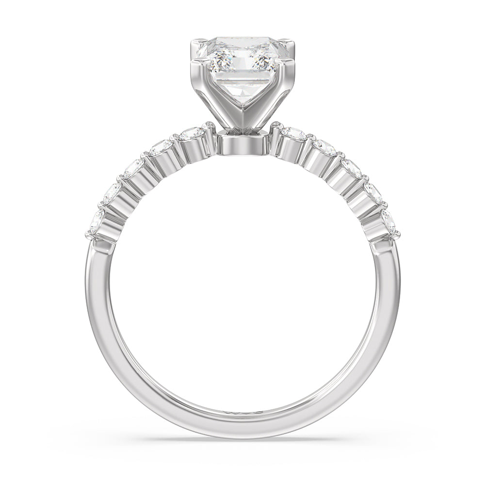 Under Bezeled Accent Diamond Engagement Ring with Radiant Cut Diamond in 14KT Platinum view 2
