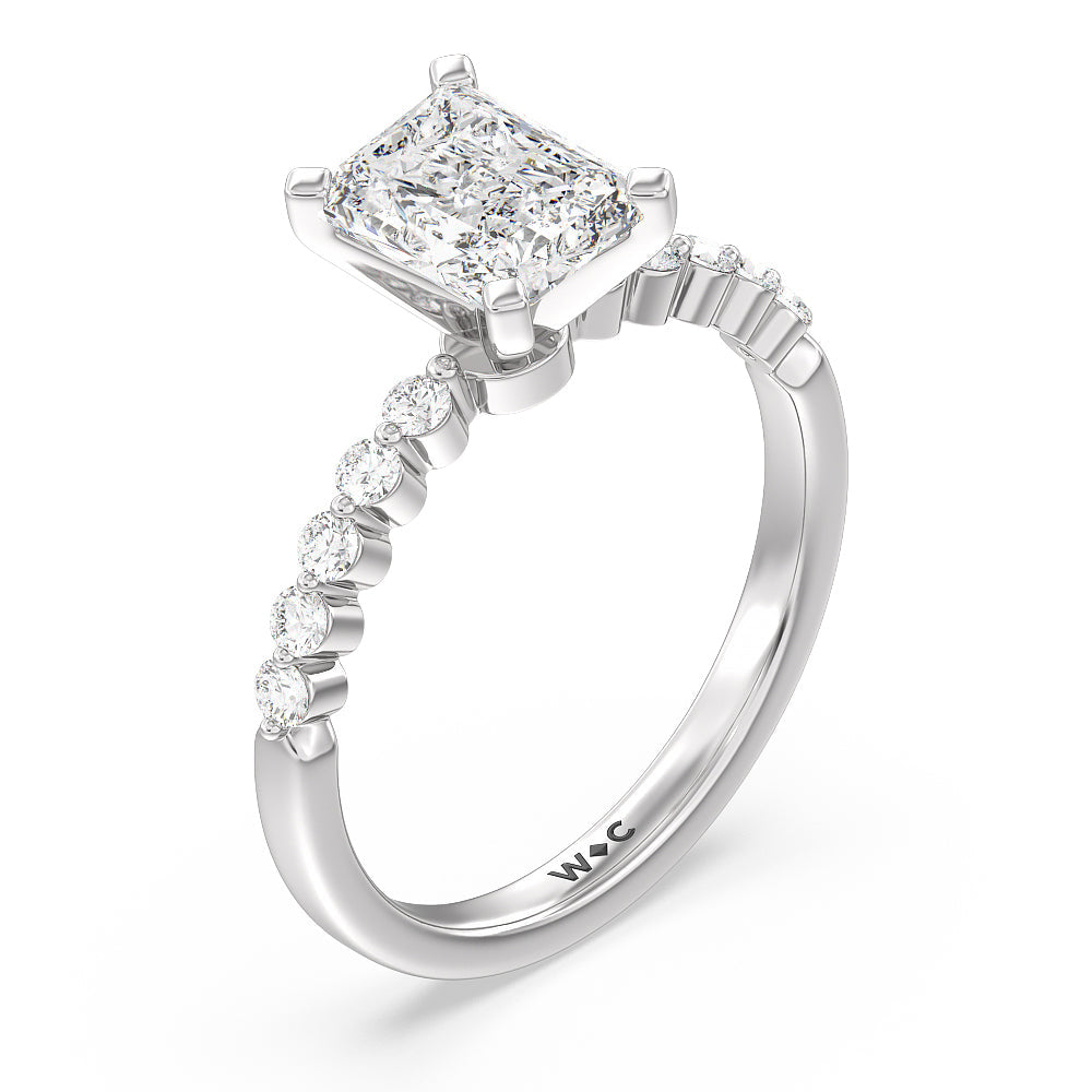 Under Bezeled Accent Diamond Engagement Ring with Radiant Cut Diamond in 14KT Platinum view 3
