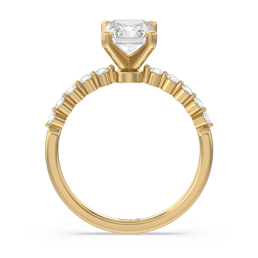Under Bezeled Accent Diamond Engagement Ring with Radiant Cut Diamond in 14KT Yellow Gold view 2
