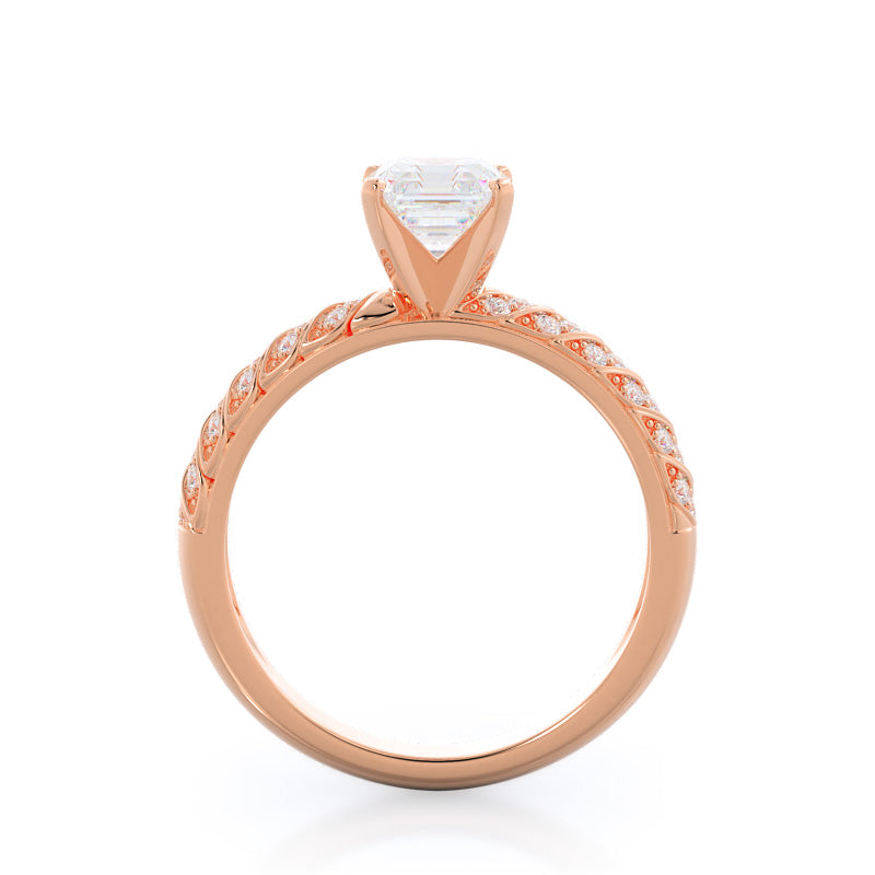 Braided Row Diamond Engagement Ring with Asscher Cut Diamond in 14KT Rose Gold view 2
