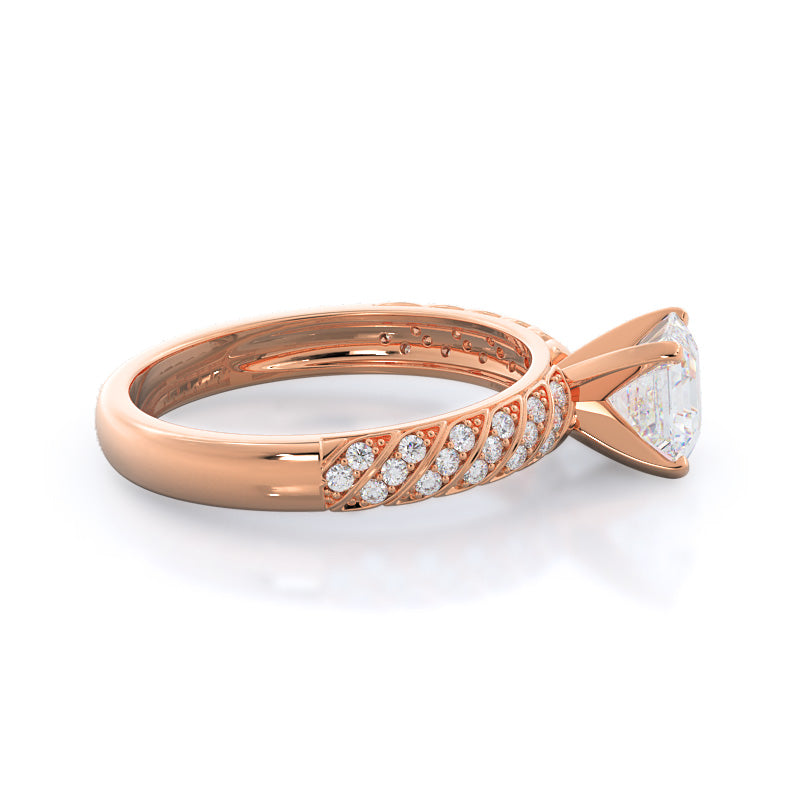 Braided Row Diamond Engagement Ring with Asscher Cut Diamond in 14KT Rose Gold view 3
