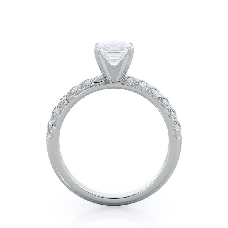 Braided Row Diamond Engagement Ring with Asscher Cut Diamond in 14KT Platinum view 2
