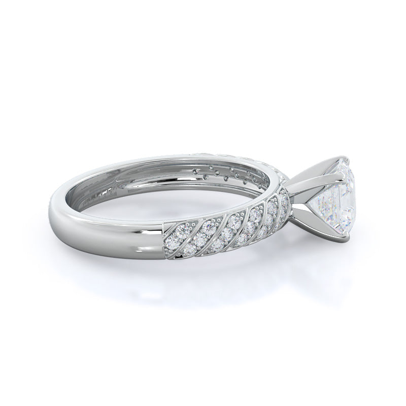 Braided Row Diamond Engagement Ring with Asscher Cut Diamond in 14KT Platinum view 3
