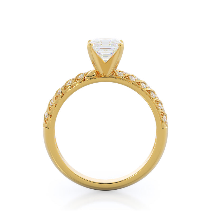 Braided Row Diamond Engagement Ring with Asscher Cut Diamond in 14KT Yellow Gold view 2
