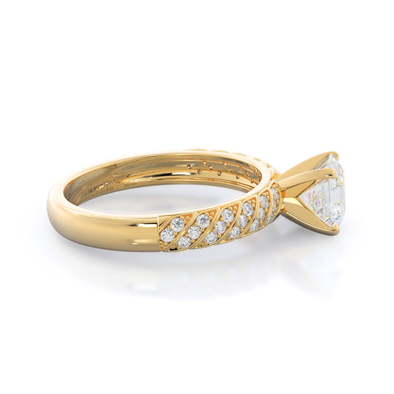 Braided Row Diamond Engagement Ring with Asscher Cut Diamond in 14KT Yellow Gold view 3
