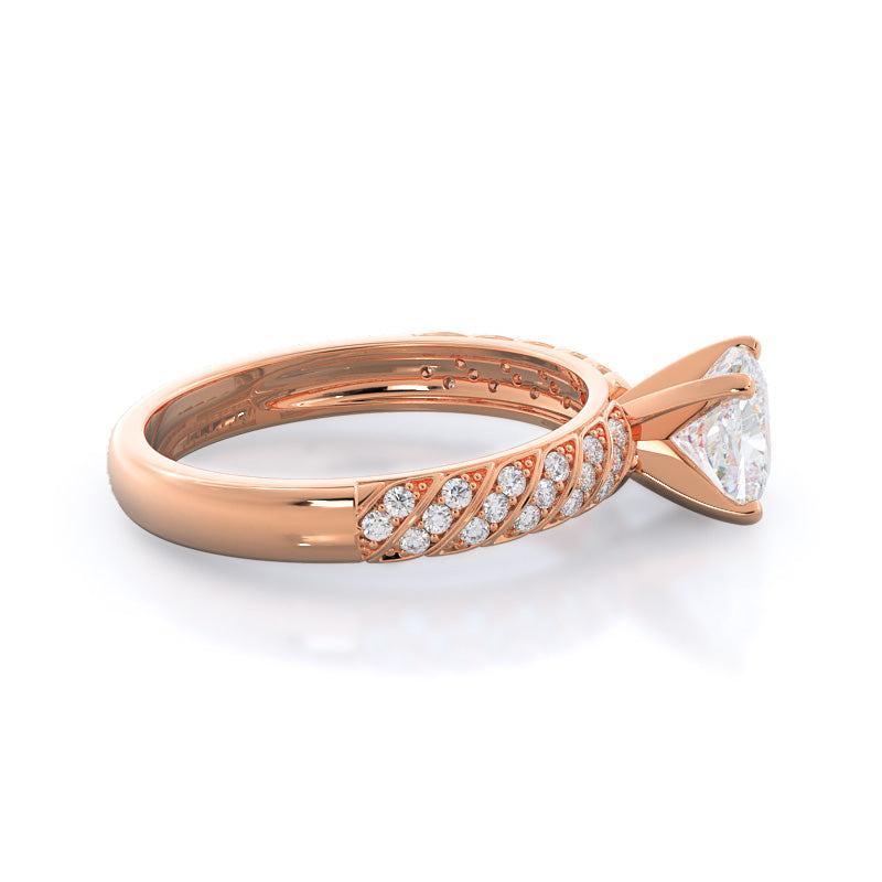 Braided Row Diamond Engagement Ring with Cushion Cut Diamond in 14KT Rose Gold view 3
